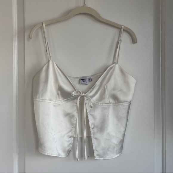 Princess Polly Tops - Princess Polly Ivory Satin Tie-Front Cami